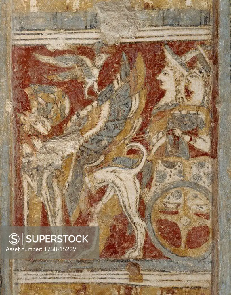Aghia Triadha (Hagia Triada) sarcophagus, detail, goddesses on chariot drawn by horses