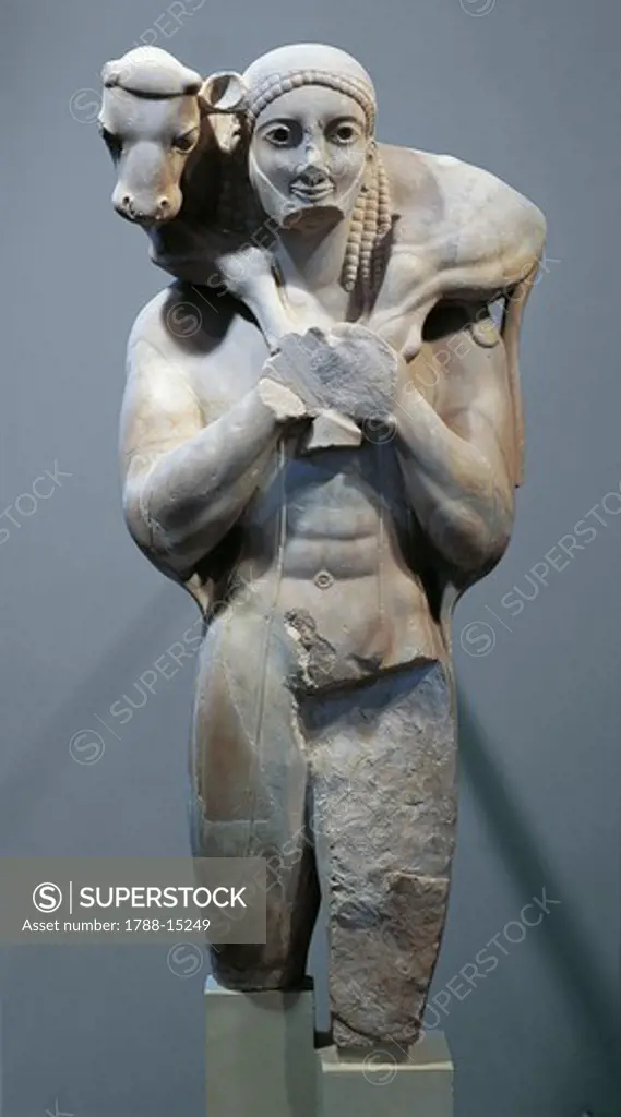 Marble statue known as 'The Moscophoros' or Calfbearer