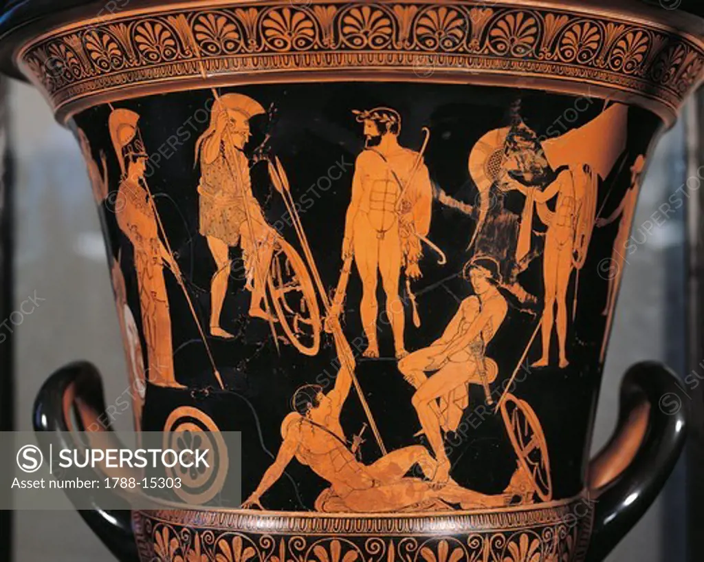 Italy, Umbria, Orvieto, Red-figure pottery attic krater depicting Heracles and the Argonauts