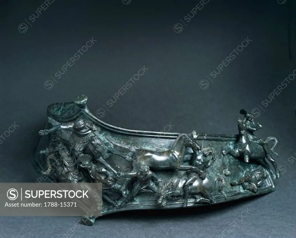 Baldric (belt) decorated in bronze depicting battle between Romans and barbarians