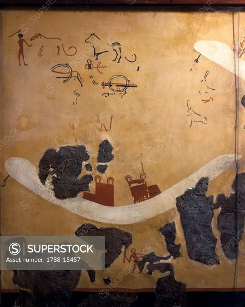 Mural painting of burial chamber at Hierakonpolis, reconstruction
