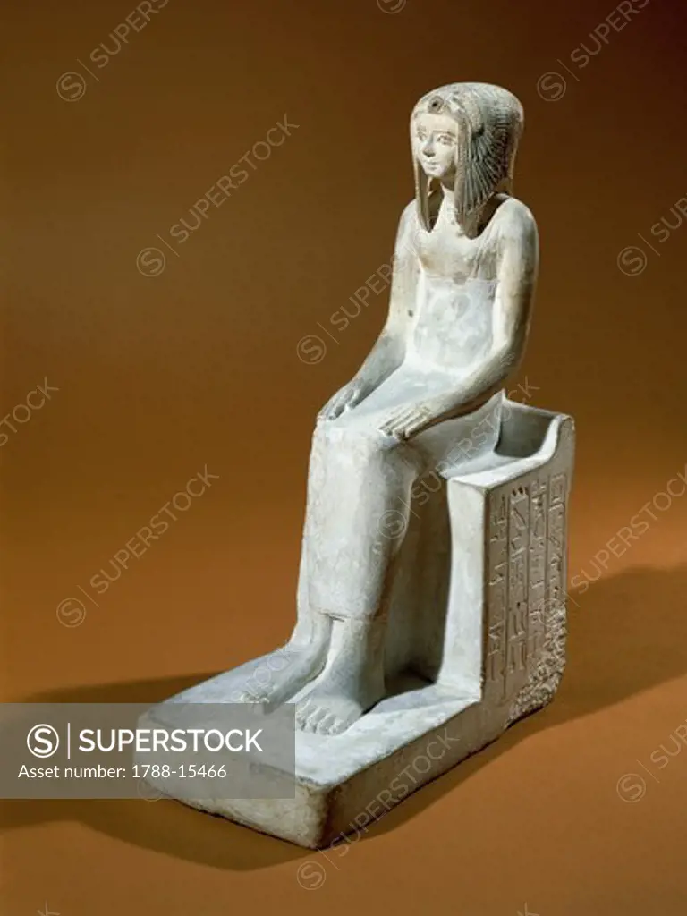 Egyptian civilization. Limestone statuette of Queen Tetisheri