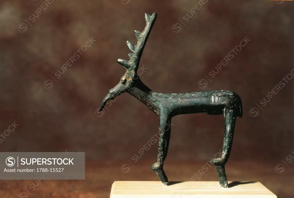 Bronze statue in the form of a deer from Iglesias, Sardinia Region, Italy.