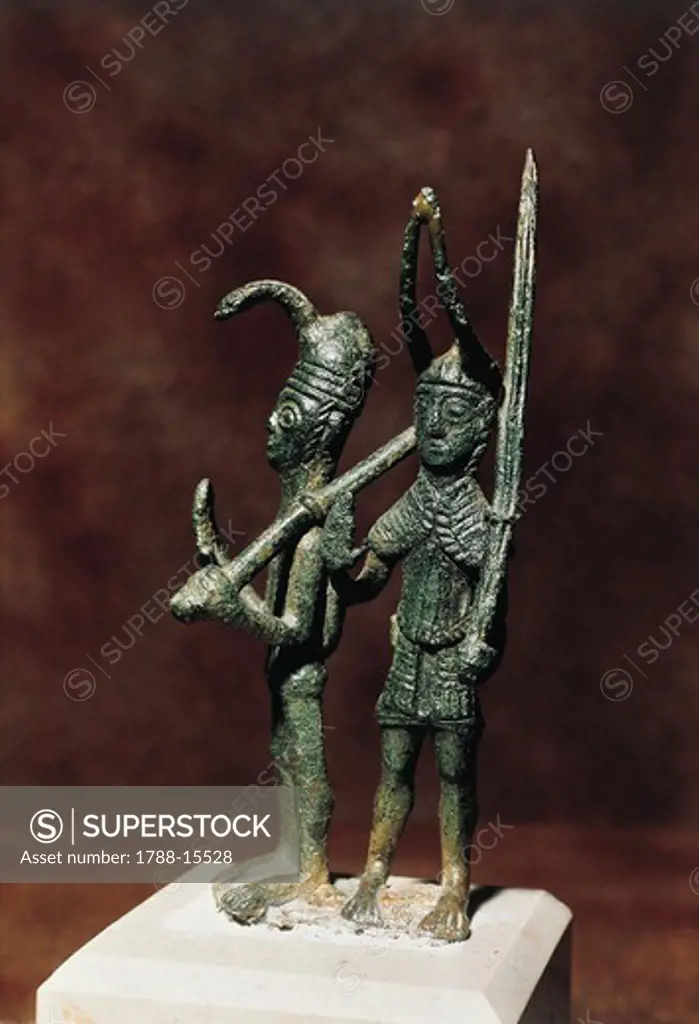 Pair of warriors in bronze, from Teti, Sardinia Region, Italy