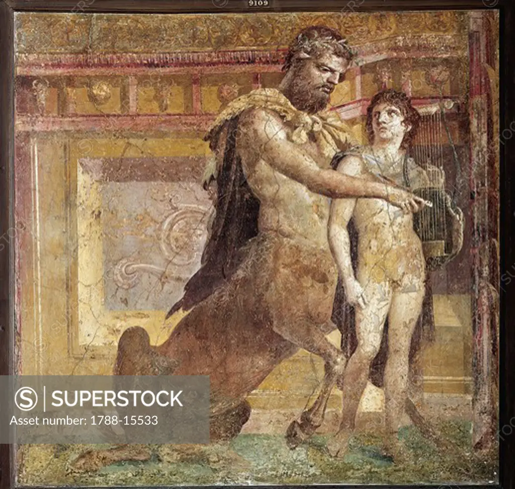 Fresco depicting Chiron teaching Achilles, from Basilica at Herculaneum