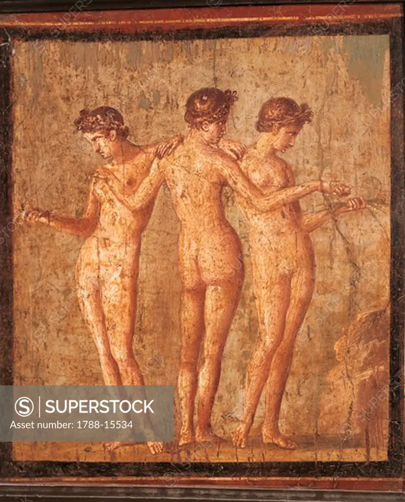 Fresco depicting 'The Three Graces', from Pompeii