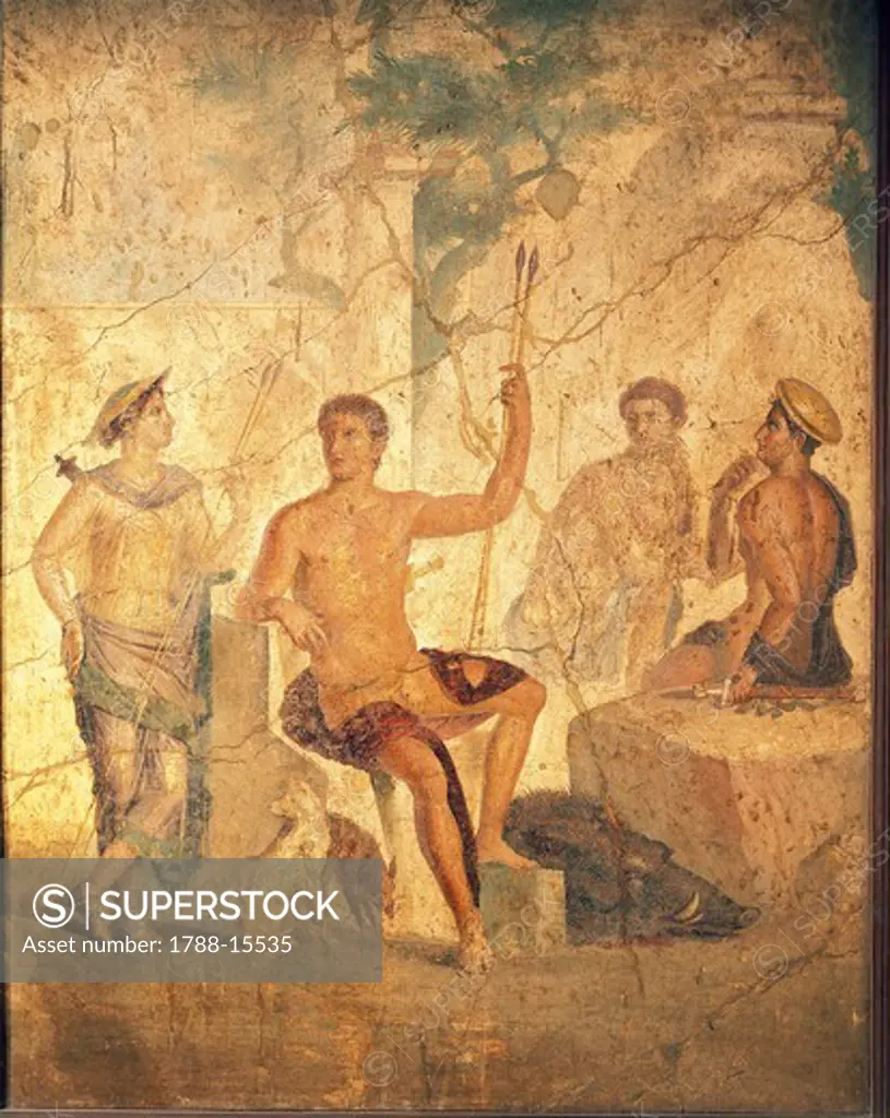 Fresco depicting Meleager and Atalanta, from Pompeii