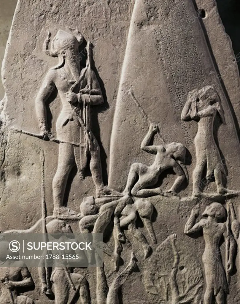 Detail of Victory Stele of Naram-Sin, king of Akkad, depicting king trampling his enemies, from Shush (ancient Susa), Iran