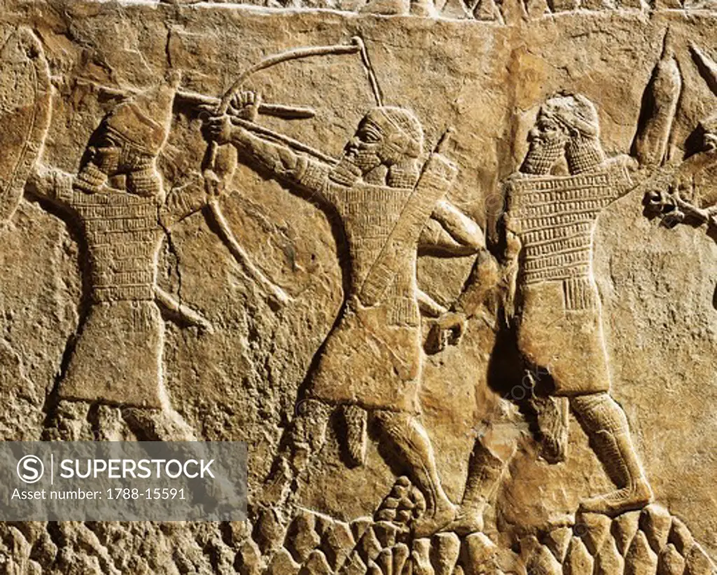 Detail relief depicting archers, from Palace of Ashurbanipal, Nineveh, Iraq