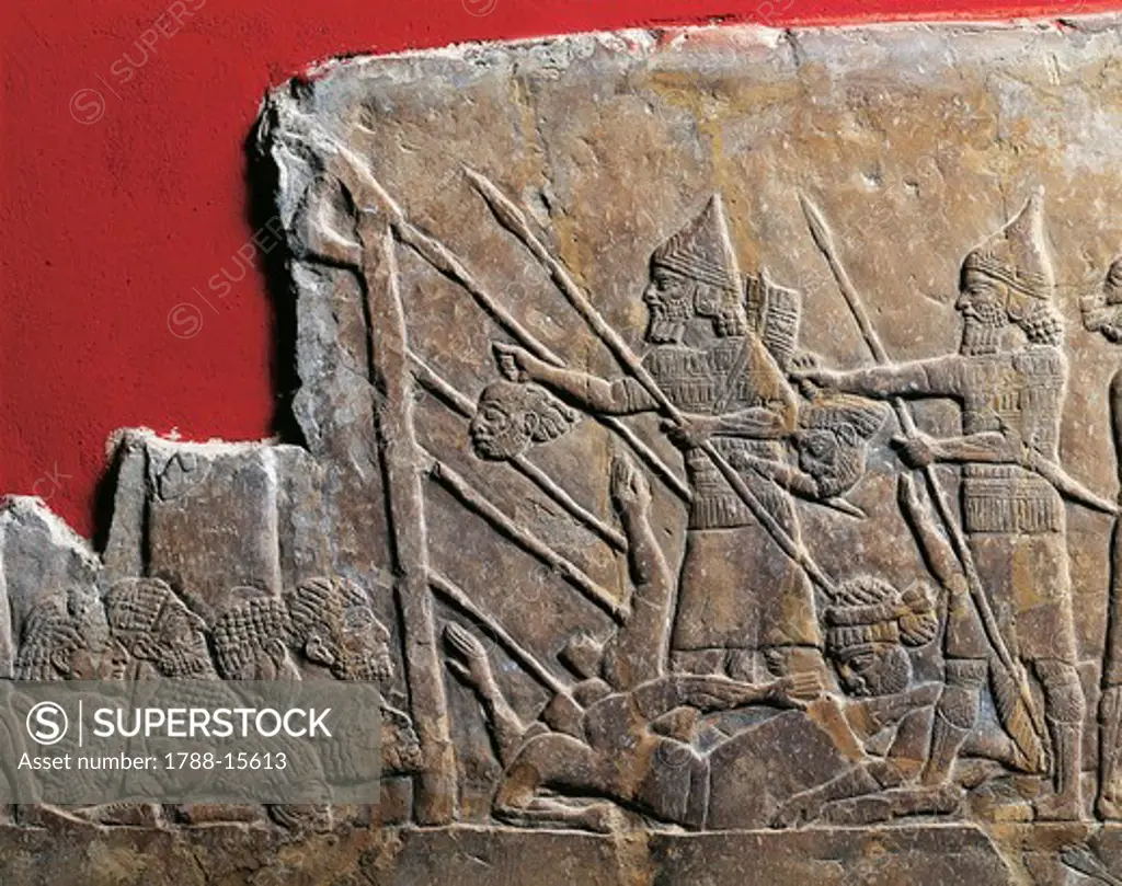 Detail of relief with battle of Til-Tuba, from Palace of Ashurbanipal, Nineveh, Iraq