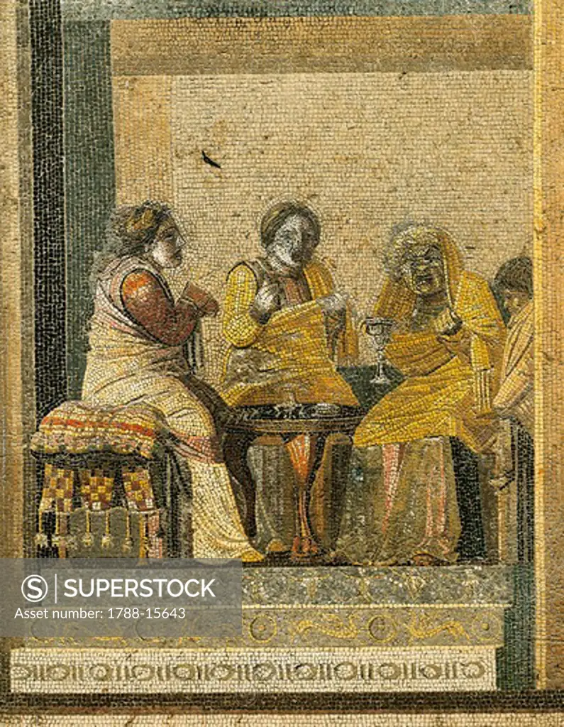 Mosaic depicting scene of magic consultation, from Villa of Cicero, Pompei, Campania Region, Italy