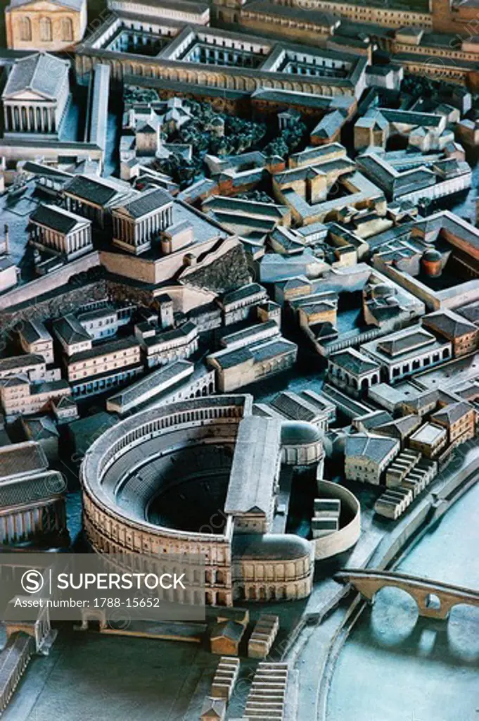 Plastic model of Imperial Rome during Age of Constantine, theatre of Marcellus in foreground