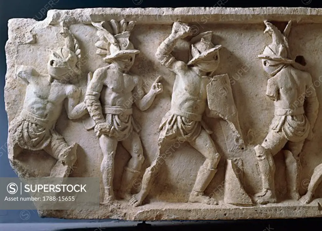 Relief with scenes of gladiatorial combat and games
