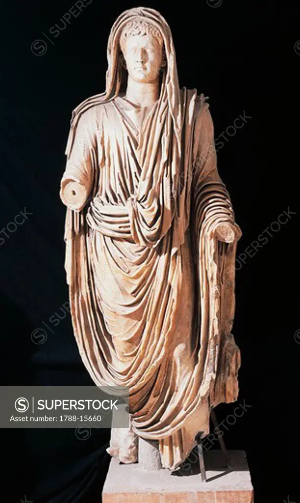 Marble statue of Emperor Tiberius wearing toga