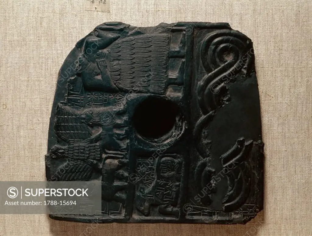 Bitumen plaque of Dudu, priest of god Ningirsu, decorated with relief, from Tell Telloh (ancient Ngirsu), Iraq