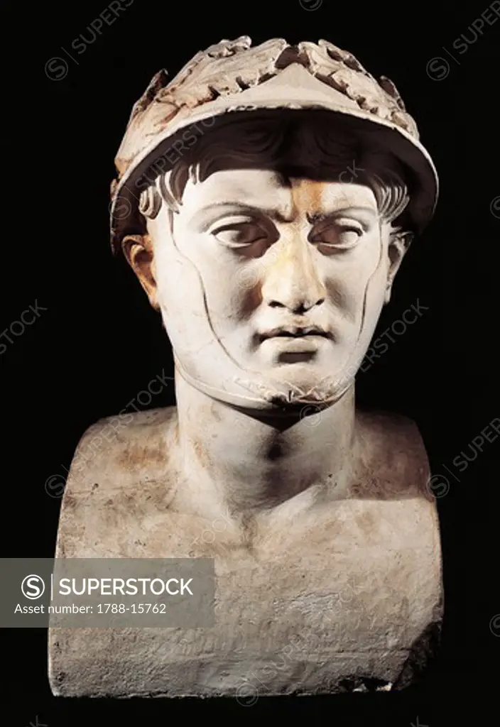Bust of Pyrrhus, king of Epirus, Roman copy after a Greek original, from Villa of the Papyri, Ercolano (ancient Herculaneum), Campania Region, Italy