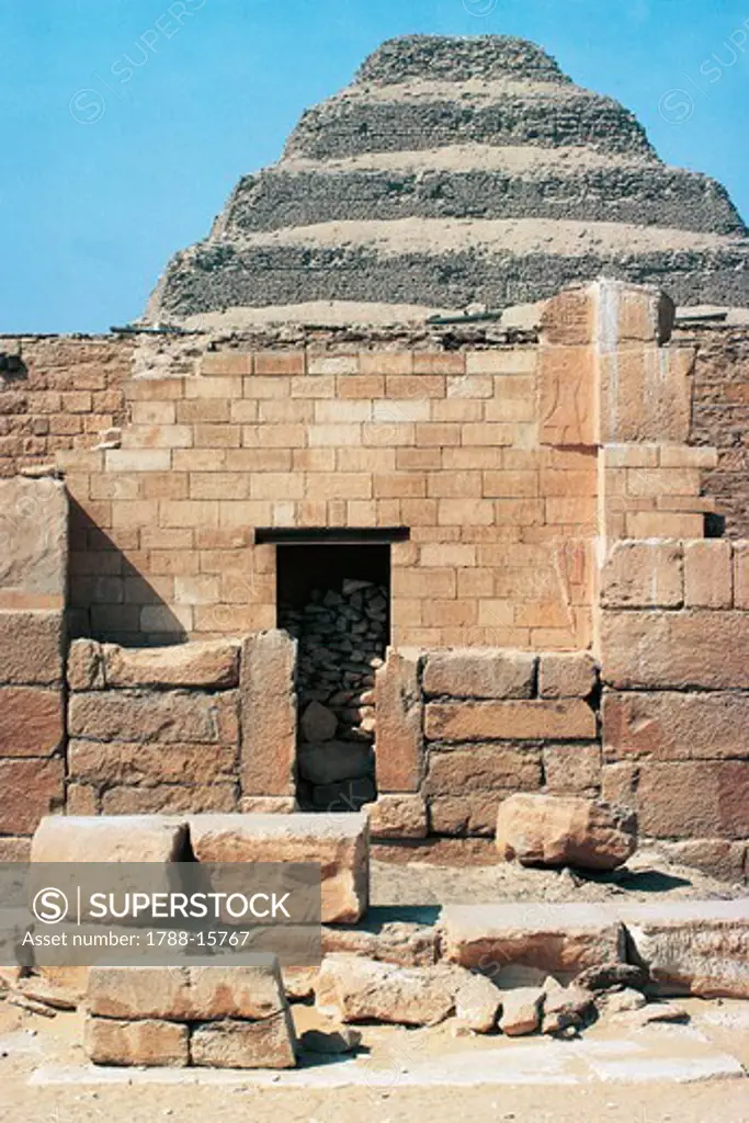 Egypt, Cairo, Saqqara Necropolis funerary monument to king Zoser, 'Step Pyramid', entrance
