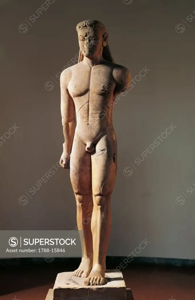 Greek civilization, colossal marble statue of Kouros, from Cape Sounion, Greece