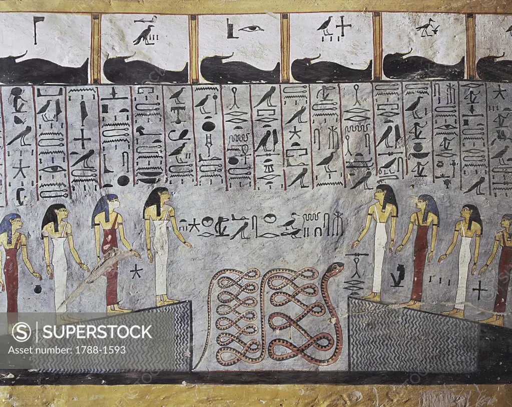 Egypt - Ancient Thebes (UNESCO World Heritage List, 1979). Valley of the Kings. Tomb of Ramses I, mural painting