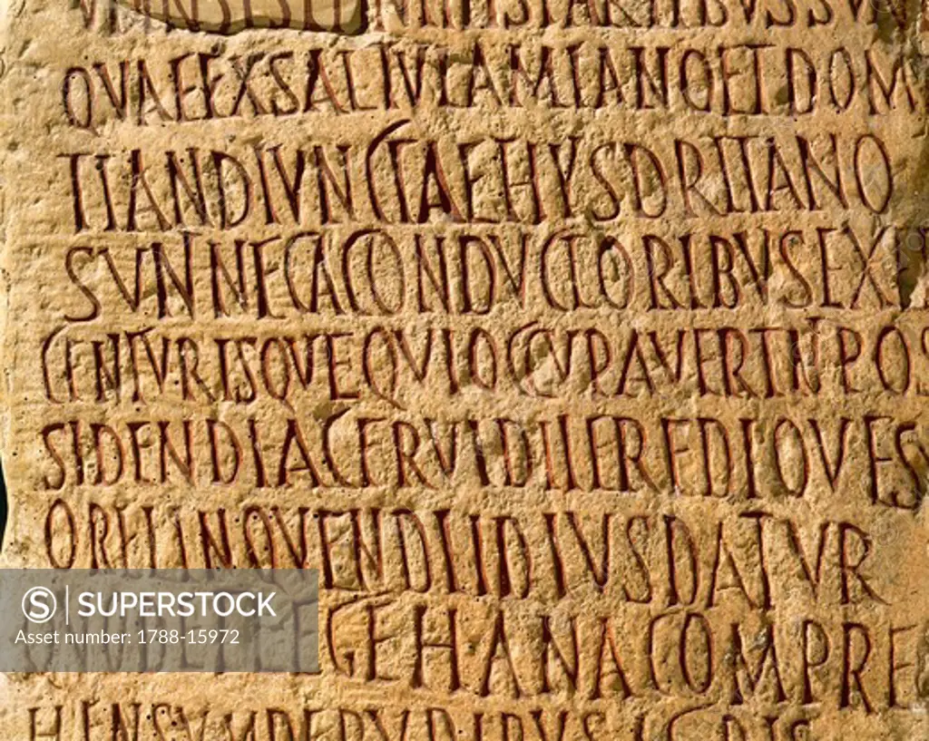Inscription concerning regulations for exploitation of imperial possessions under Septimius Severus, from Ain-Uassel, Tunisia