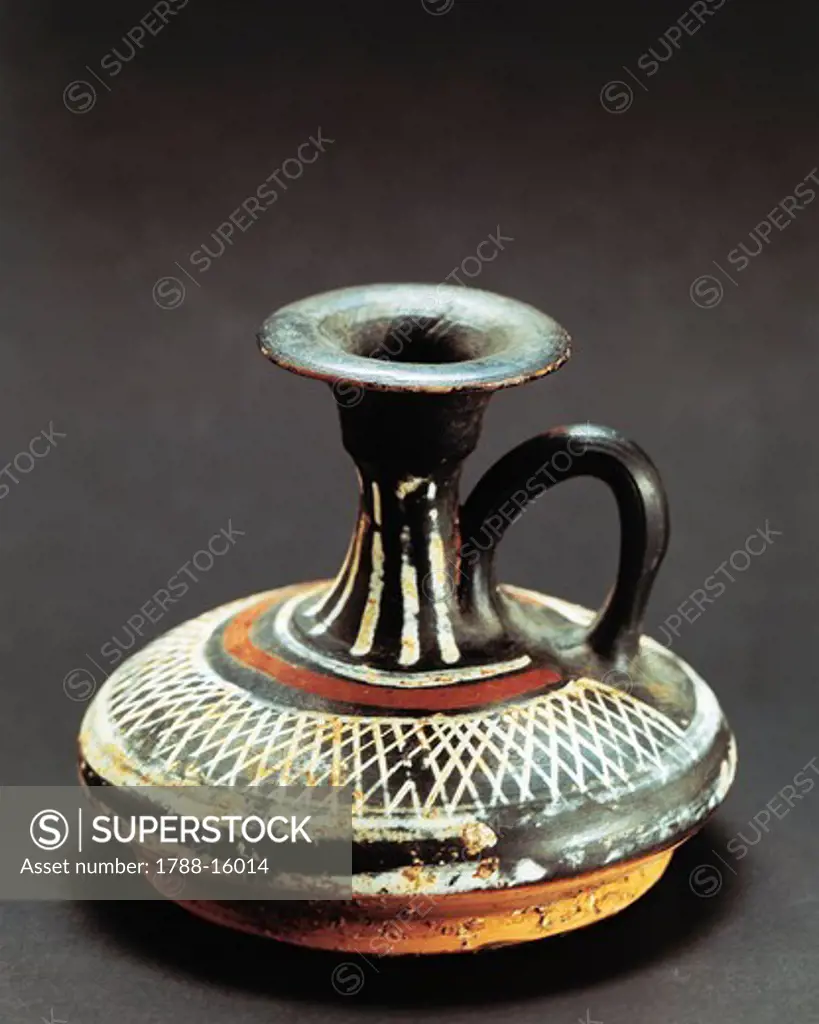 Messapian civilization, decorated vessel with handle, from Ceglie Messapica, Apulia Region, Italy
