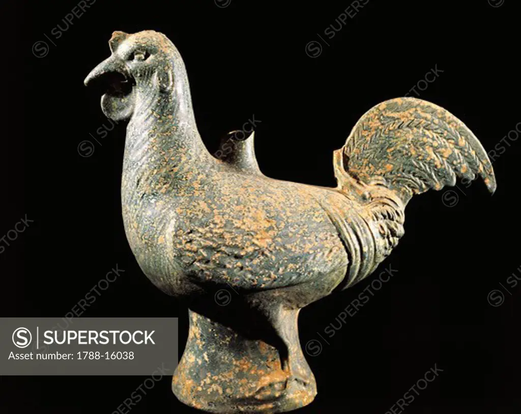 Zoomorphic vase in shape of chicken, glazed ceramic