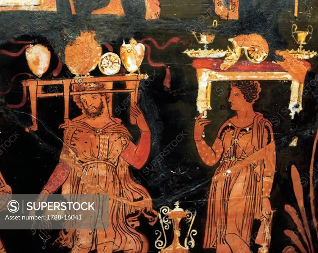 Red-figure pottery, Attic vase, detail, servants
