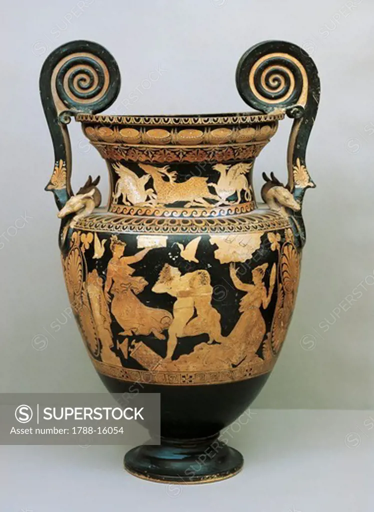 Red-figure pottery, Volute krater attributed to Aurora Painter, Side depicting Peleus kidnapping Tethys, from Civita Castellana, ancient Falerii, Rome province, Italy