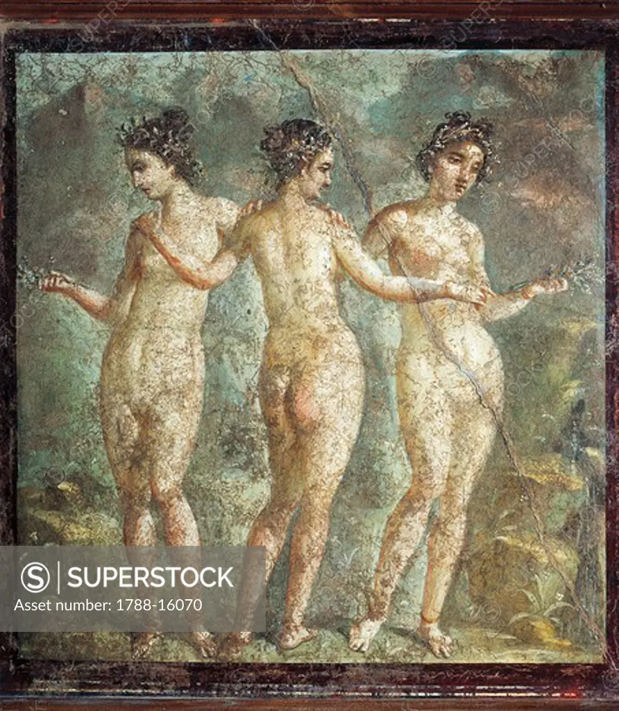 Fresco depicting Three Graces, from Pompei, Italy