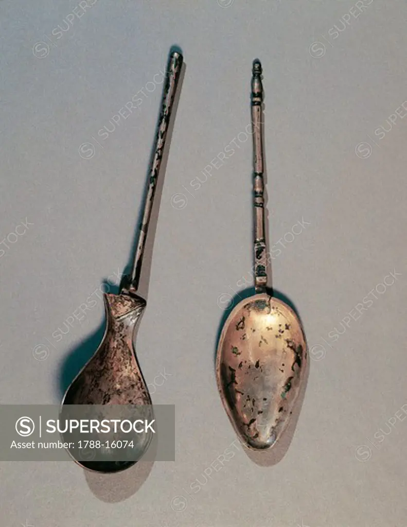 Silver spoons, from Angerville, Gaul, France
