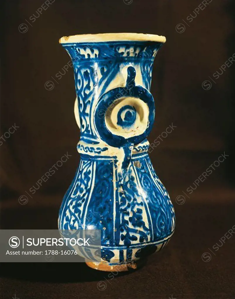 Blue background piece of pottery of the Mamluk period