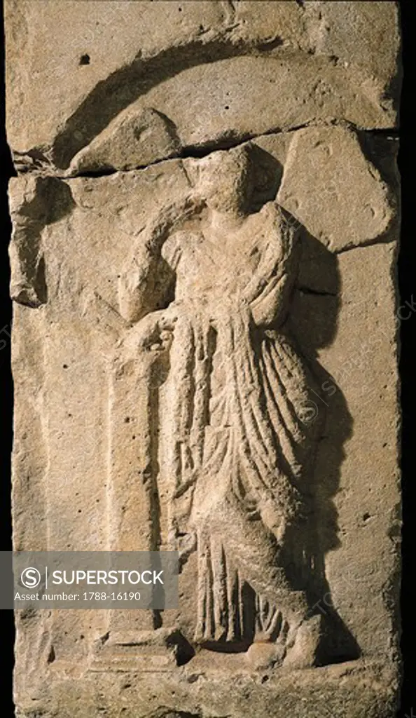 Italic civilizations, Samnites, relief with figure of Psyche, from Campania Region, Italy