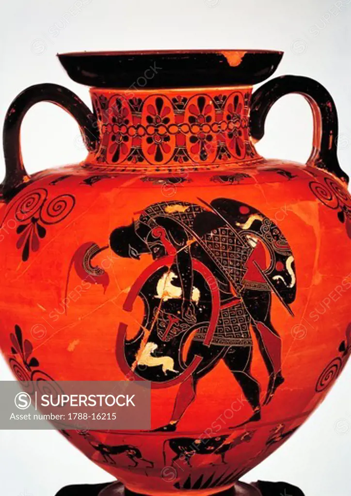 Black-figure pottery, Amphora depicting Ajax carrying body of Achilles
