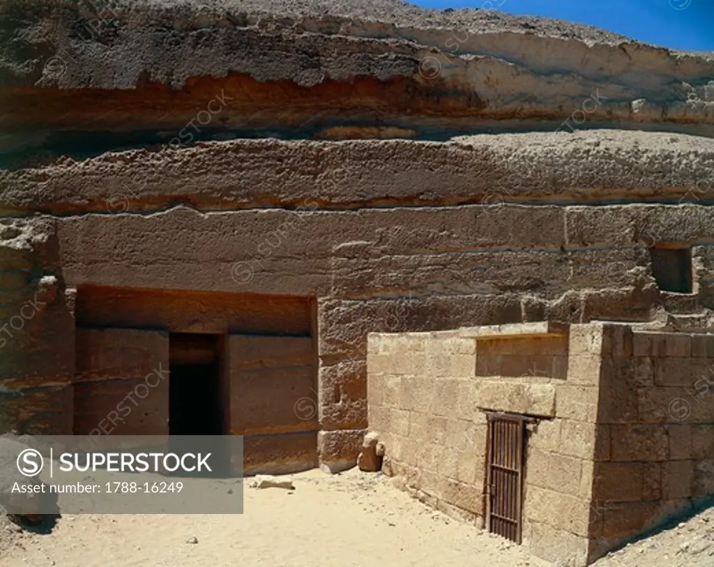 Egypt, Cairo, Giza, Entrance to mastaba, near funerary temple of Chephren