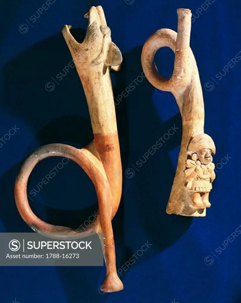 Pre-Inca civilization, Peru, Moche culture, Terracotta trumpets