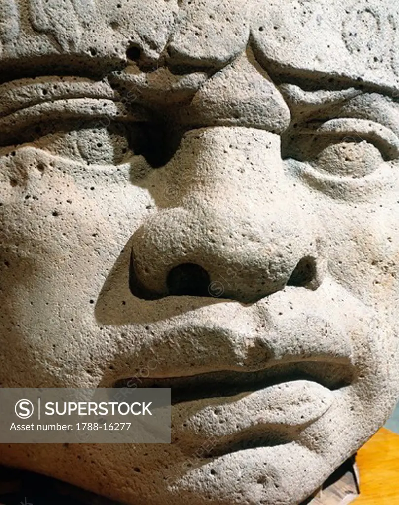 Olmec civilization, Mexico, Close up of basalt colossal head, From San Lorenzo