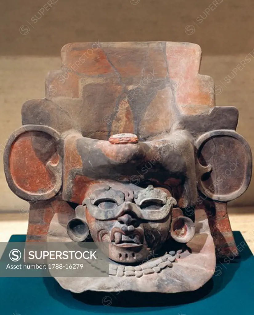 Zapotec civilization, Mexico, Polychrome ceramic funerary urn