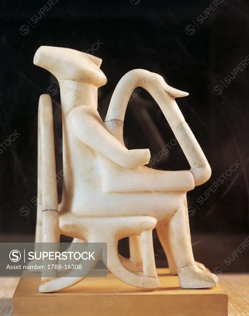 Cycladic civilization, Marble statue known as Male Lyre Player, From Keros Island, Greece