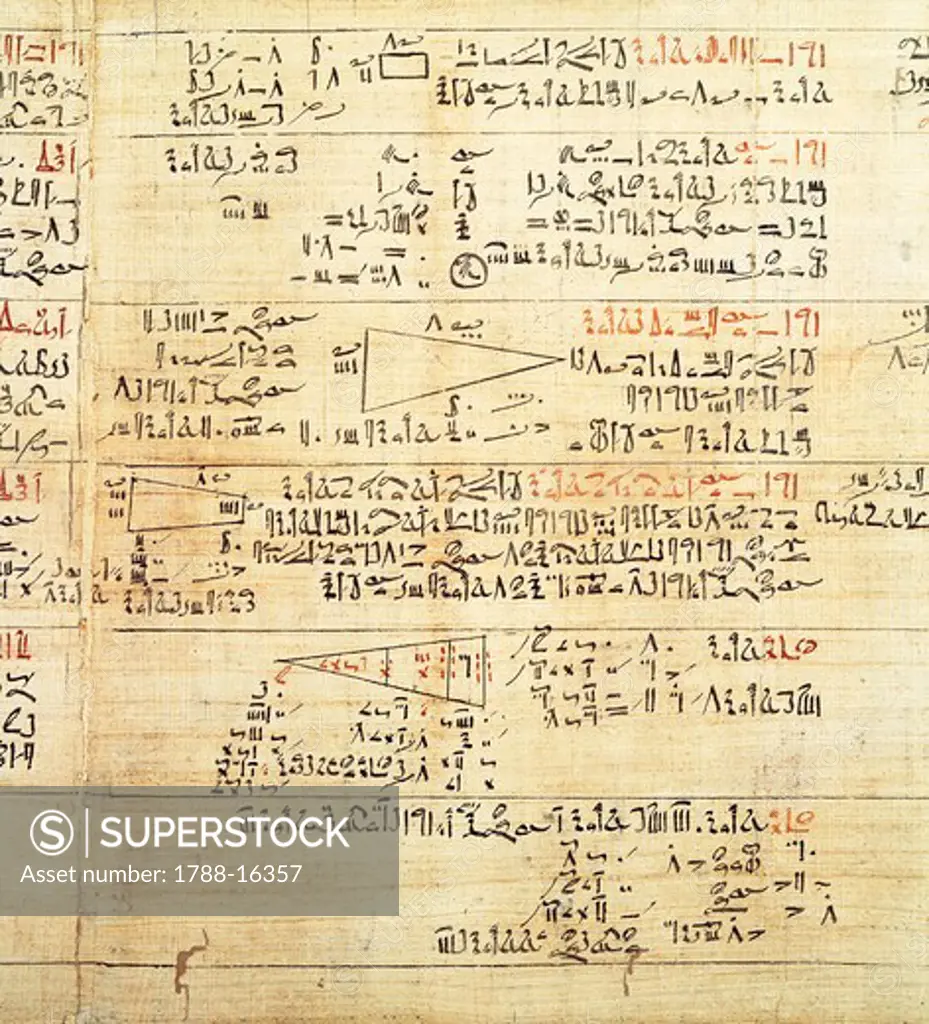 Rhind Mamematical Papyrus, written in hieratic script, circa 1650 B.C.