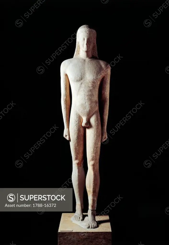 Marble statue of kouros from Milos Island, Greece, circa 550 B.C.
