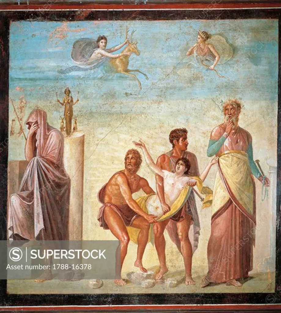 Fresco depicting sacrifice of Iphigenia from House of Tragic Poet at Pompeii, Italy