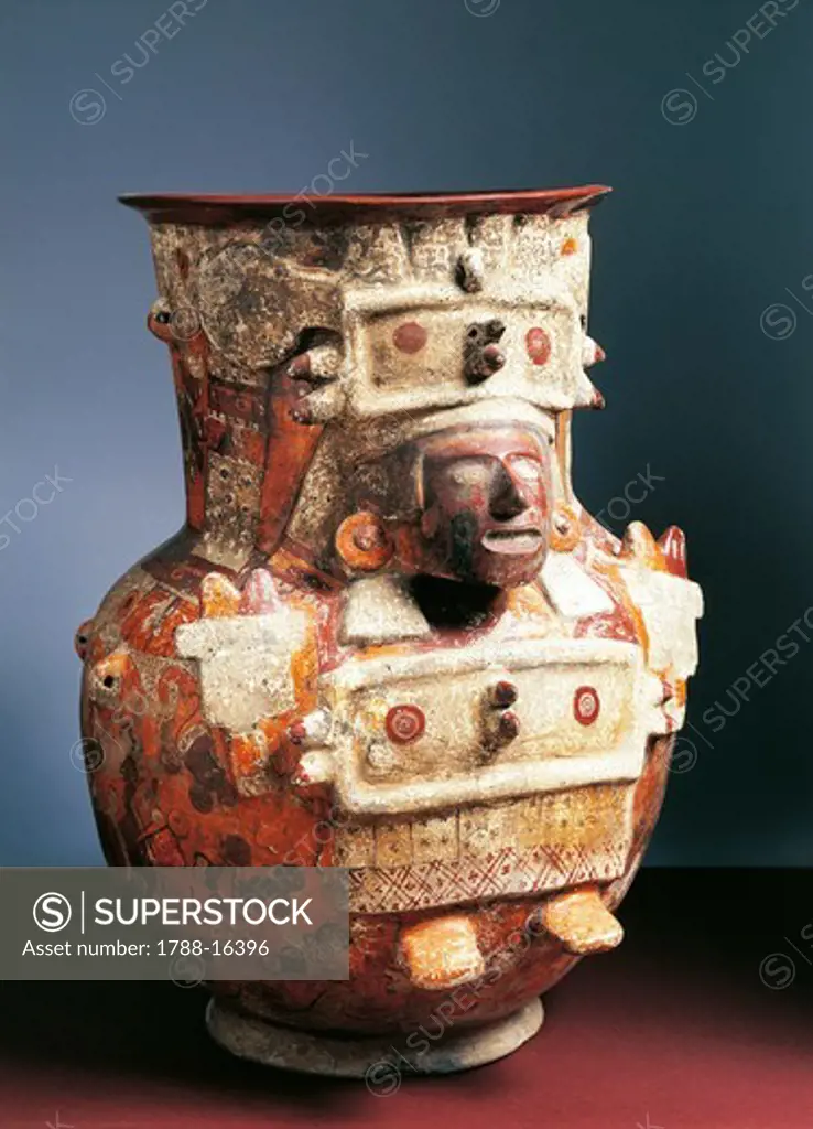 Cholula style ceramic vase from Templo Mayor (Main Temple) at Tenochtitlan, Mexico, 15th century