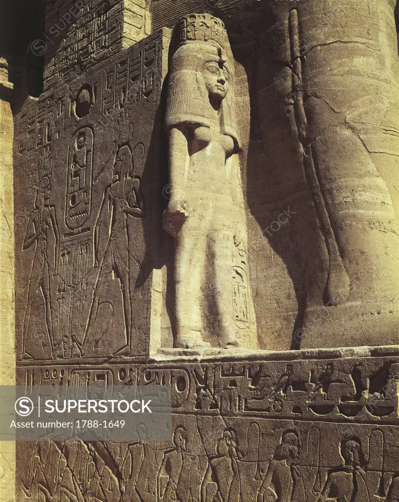Egypt. Nubian monuments at Abu Simbel (UNESCO World Heritage List, 1979). Great Temple of Ramses II. Figure of Nefertari