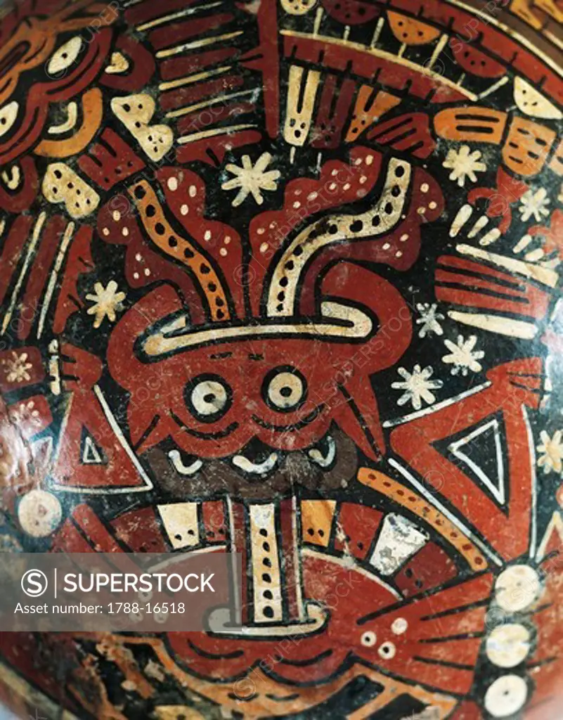 Peru, Pre-Inca civilization, Nazca culture, Polychrome terracotta cup, Detail of painted decoration