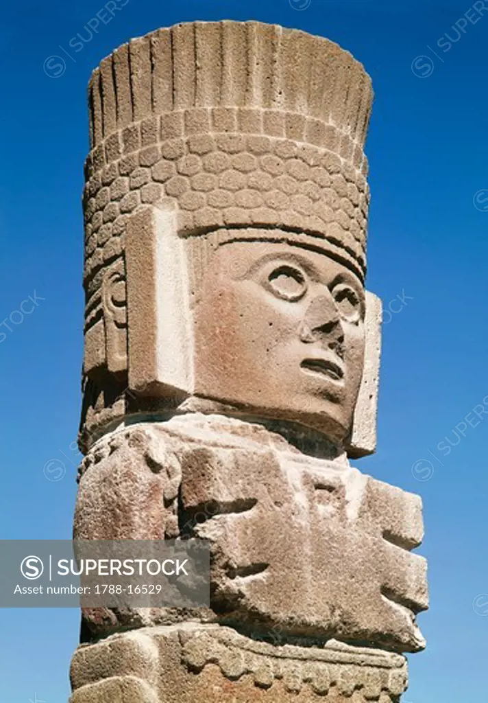 Mexico, Toltec civilization, Surroundings of Mexico City, Tula, Pyramid of Morning Star, Atlantean warriors,God Quetzalcoatl (Feathered Serpent)