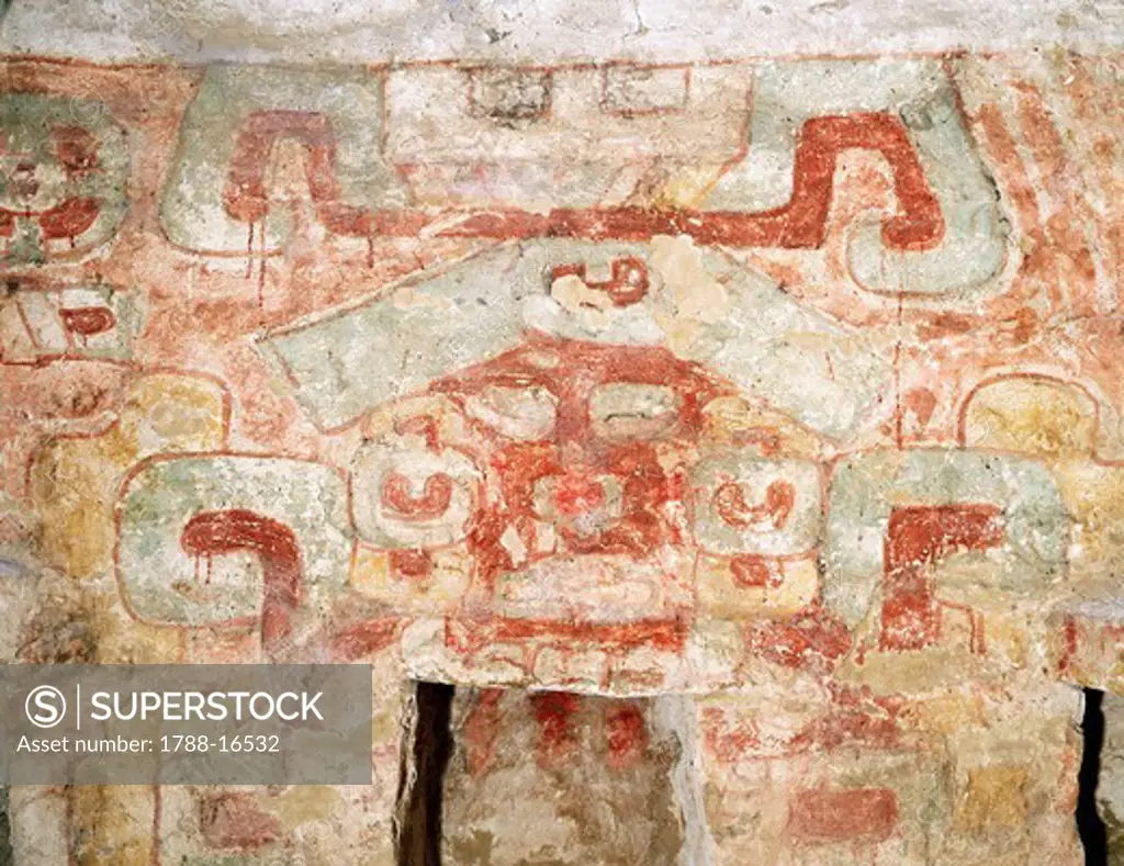 Mexico, State of Oaxaca, Monte Alban, Zapotec civilization, Fresco from Tomb 104