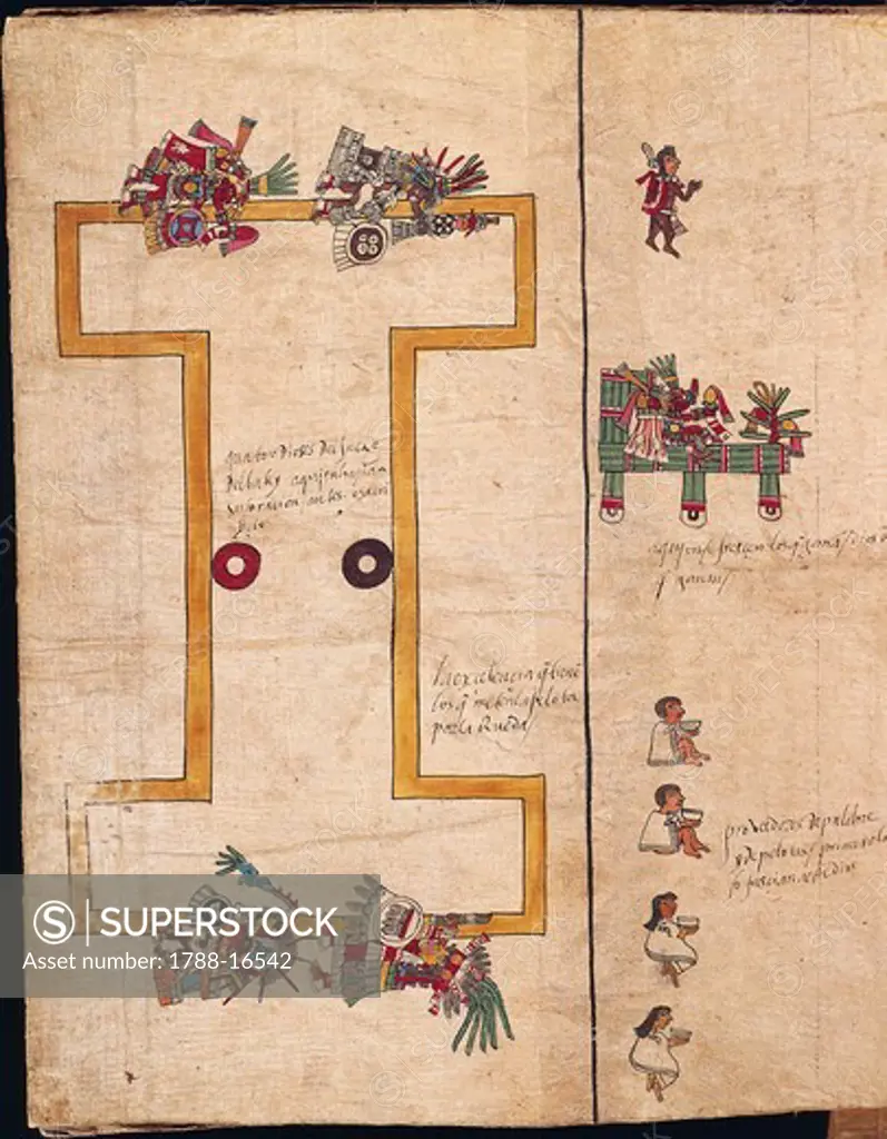 The game of pelota, manuscript from Codex Borbonicus, 1562-1563