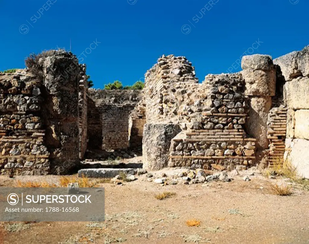 Greece, Peloponnesus, Epidaurus, Sanctuary of Asclepius, ruins of Abaton