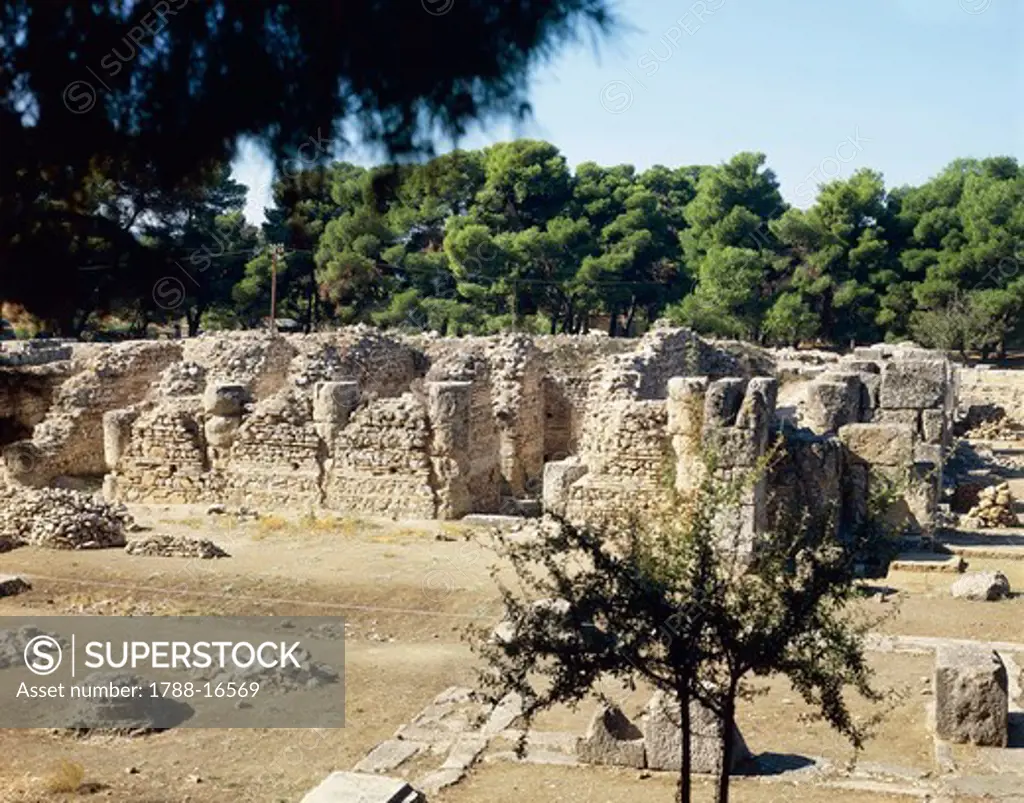 Greece, Peloponnesus, Epidaurus, Sanctuary of Asclepius, ruins of Abaton