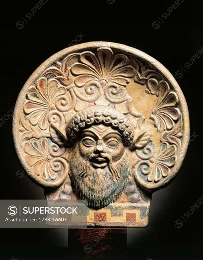 Antefix in shape of Silenus head from Temple at Pyrgi, Latium region, Italy
